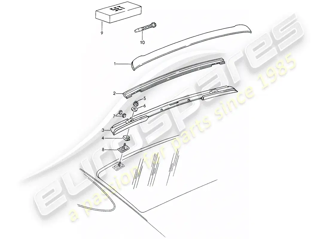 porsche 1994 (993) moldura de cubierta de techo diagrama de piezas