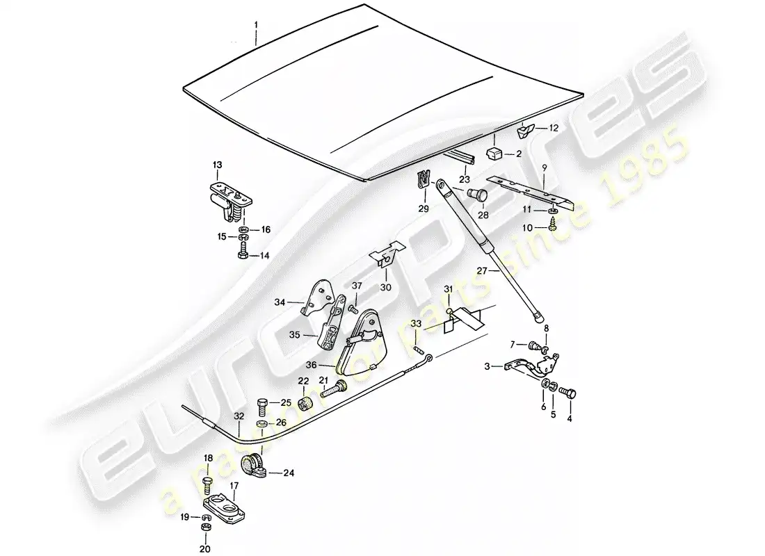 porsche 1987 (924s) tapa - actuador diagrama de piezas