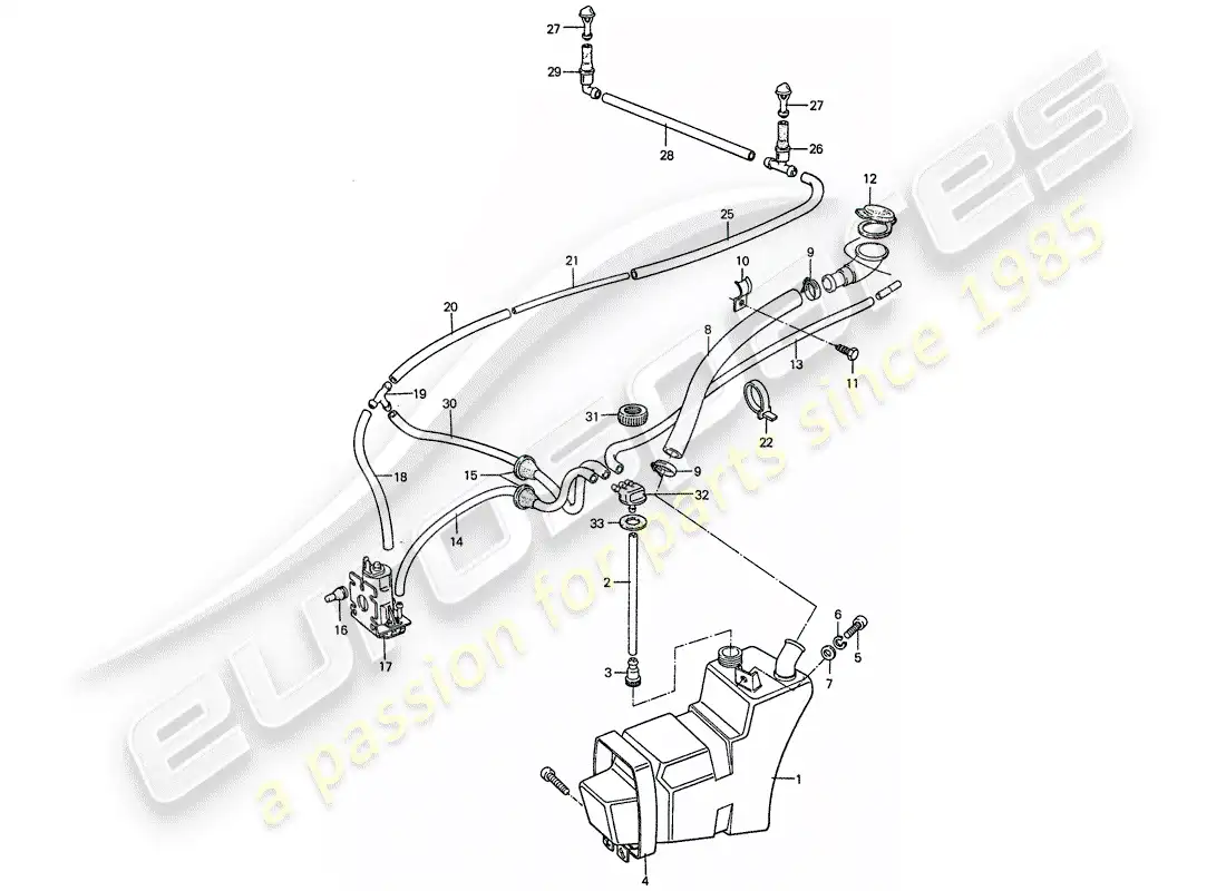 porsche 1977 (911) windshield washer unit diagrama de piezas