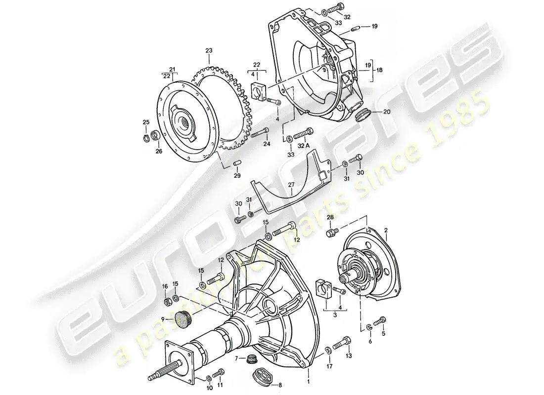 porsche 1986 (924s) tubo central - transmisión automática diagrama de piezas