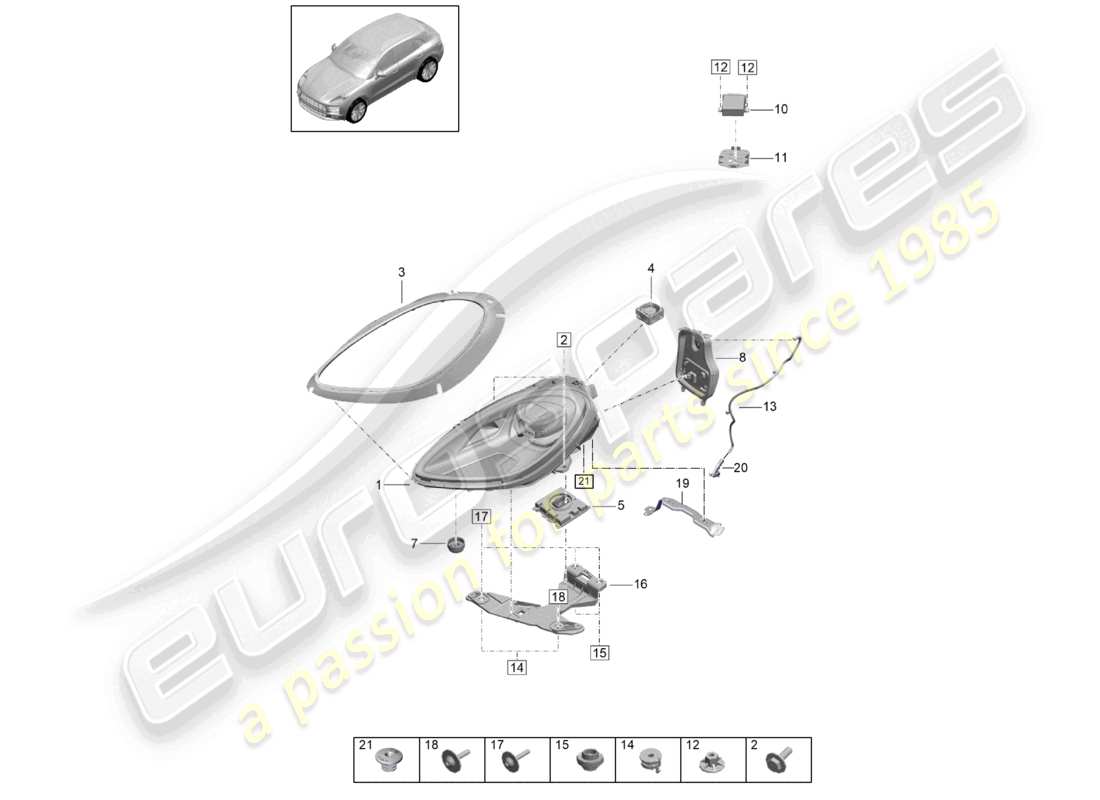 porsche 2021 (macan) diagrama de piezas básicas de los faros led