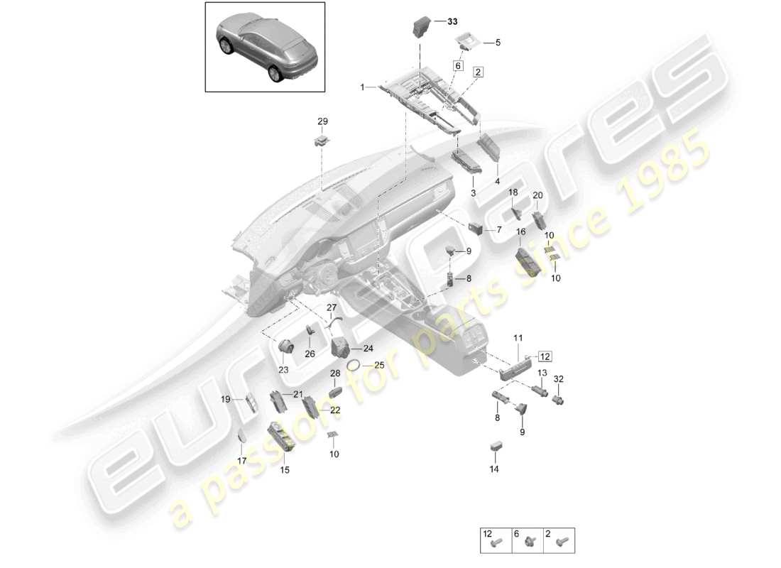 porsche 2021 (macan) diagrama de piezas del interruptor