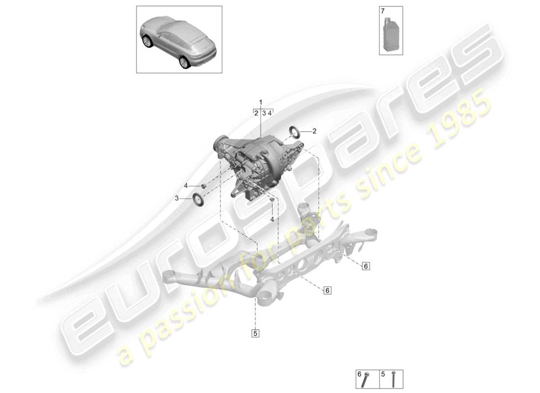 porsche 2021 (macan) diagrama de piezas del diferencial del eje trasero para modelos sin bloqueo del diferencial