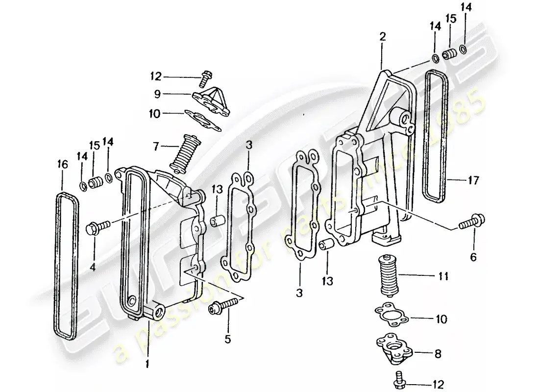 porsche 2004 (996 turbo / gt2) caja de cadena - tensor - diagrama de piezas de cadena