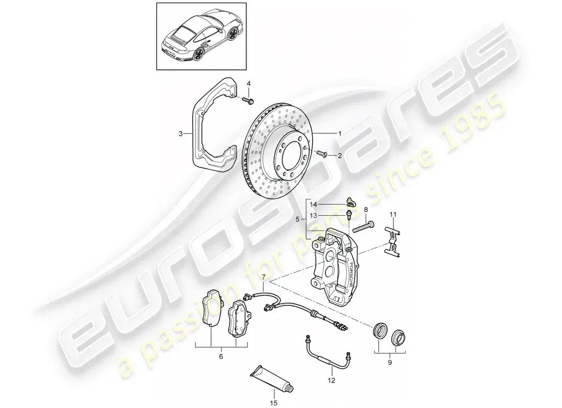 porsche 2013 (997-2 turbo / gt2 rs) frenos de disco diagrama de piezas
