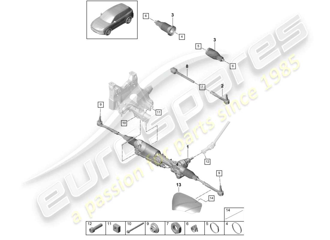 porsche 2021 (cayenne e3 9ya/9yb) accesorios para el mecanismo de dirección diagrama de piezas