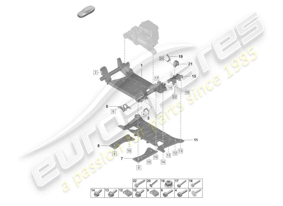 porsche 2022 (taycan 9j1-1) marco de soporte del travesaño diagrama de piezas