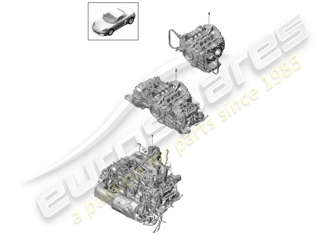 porsche 2022 (718 boxster) motor de repuesto para vehículos con filtro de partículas de gasolina pero sin: disco de embrague - pdk - caja de cambios pero sin: volante motor caja de cambios manual incluido compresor aire acondicionado diagrama de piezas