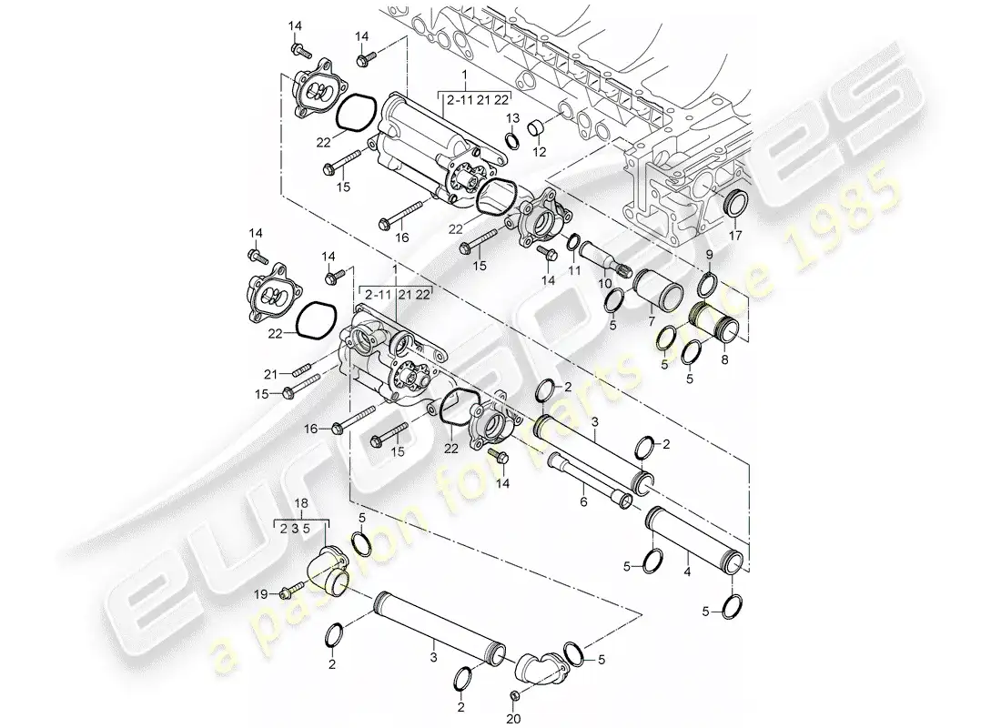 porsche 2005 (carrera gt) bomba de aceite - mecanismo de impulsión - tubo de retorno diagrama de piezas