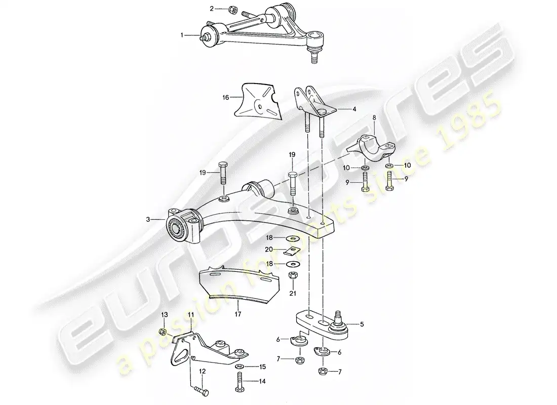 porsche 1989 (928) brazo de control de oruga diagrama de piezas