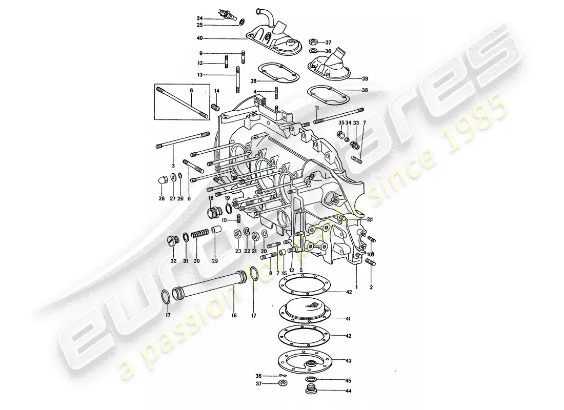 porsche 1977 (911 turbo) crankcase diagrama de piezas