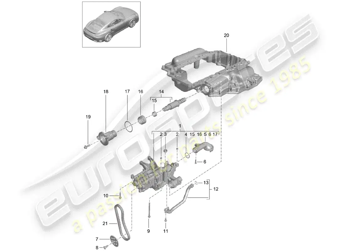 porsche 2014 (991-1 turbo) bomba de aceite diagrama de piezas