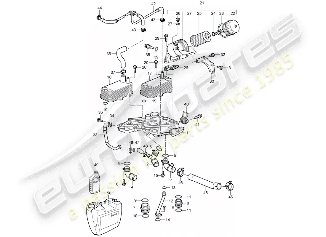 porsche 2008 (997-1 turbo / gt2) diagrama de piezas del filtro de aceite