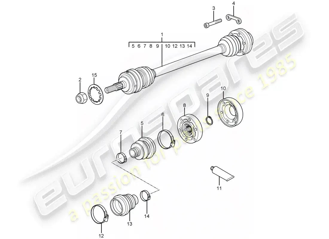 porsche 2008 (997-1 turbo / gt2) eje de accionamiento diagrama de piezas