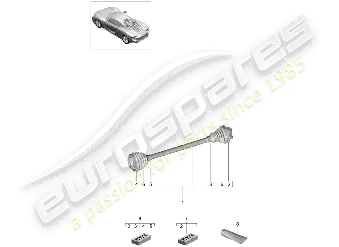 porsche 2015 (918 spyder) eje de accionamiento diagrama de piezas