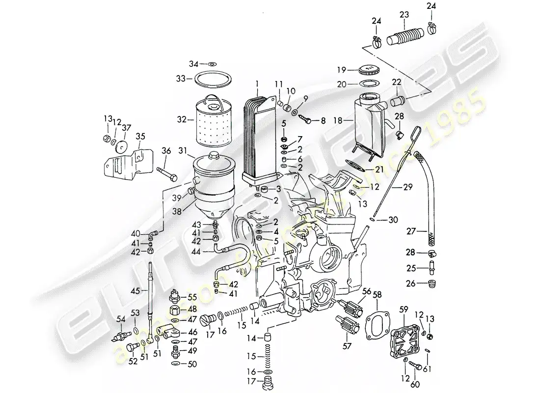 porsche 1966 (911/912) lubricación del motor diagrama de piezas