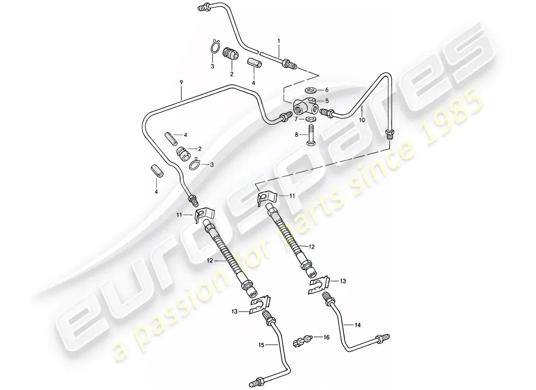 porsche 1988 (911) línea de freno diagrama de piezas