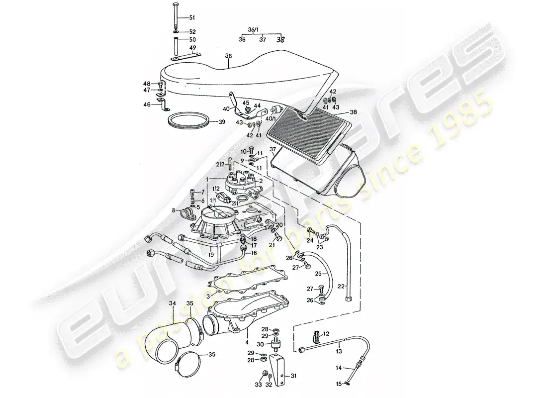 porsche 1977 (911 turbo) unidad de control de mezcla - limpiador de aire diagrama de piezas
