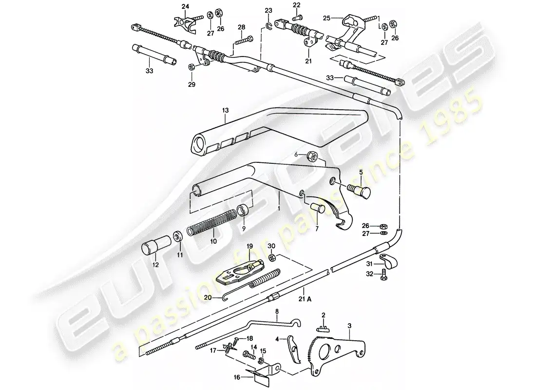 porsche 1982 (928) actuador - freno de mano diagrama de piezas