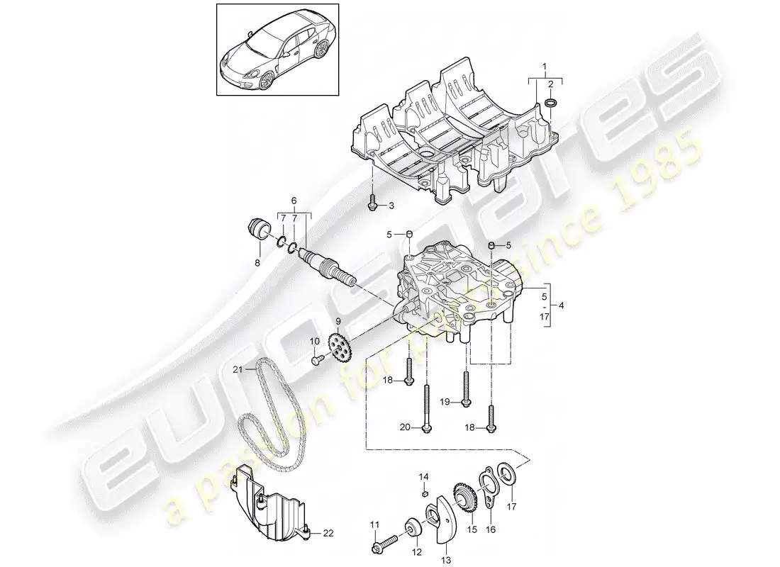 porsche 2015 (panamera 970) placa deflectora de aceite diagrama de piezas