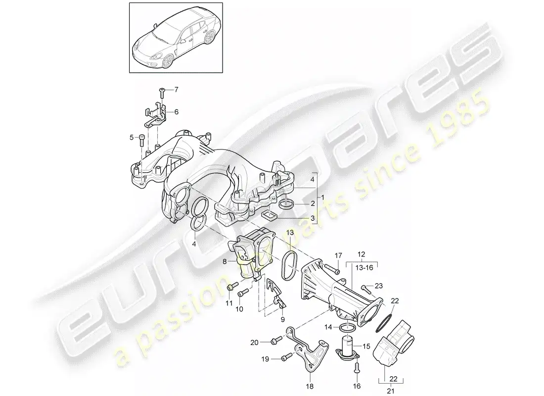 porsche 2016 (panamera 970) colector de admisión diagrama de piezas