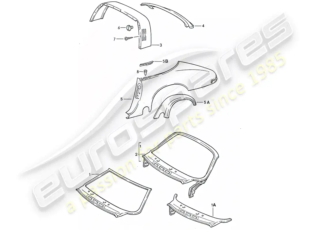 porsche 1989 (911) paneles exteriores - - a medida uso material de taller esquema de piezas