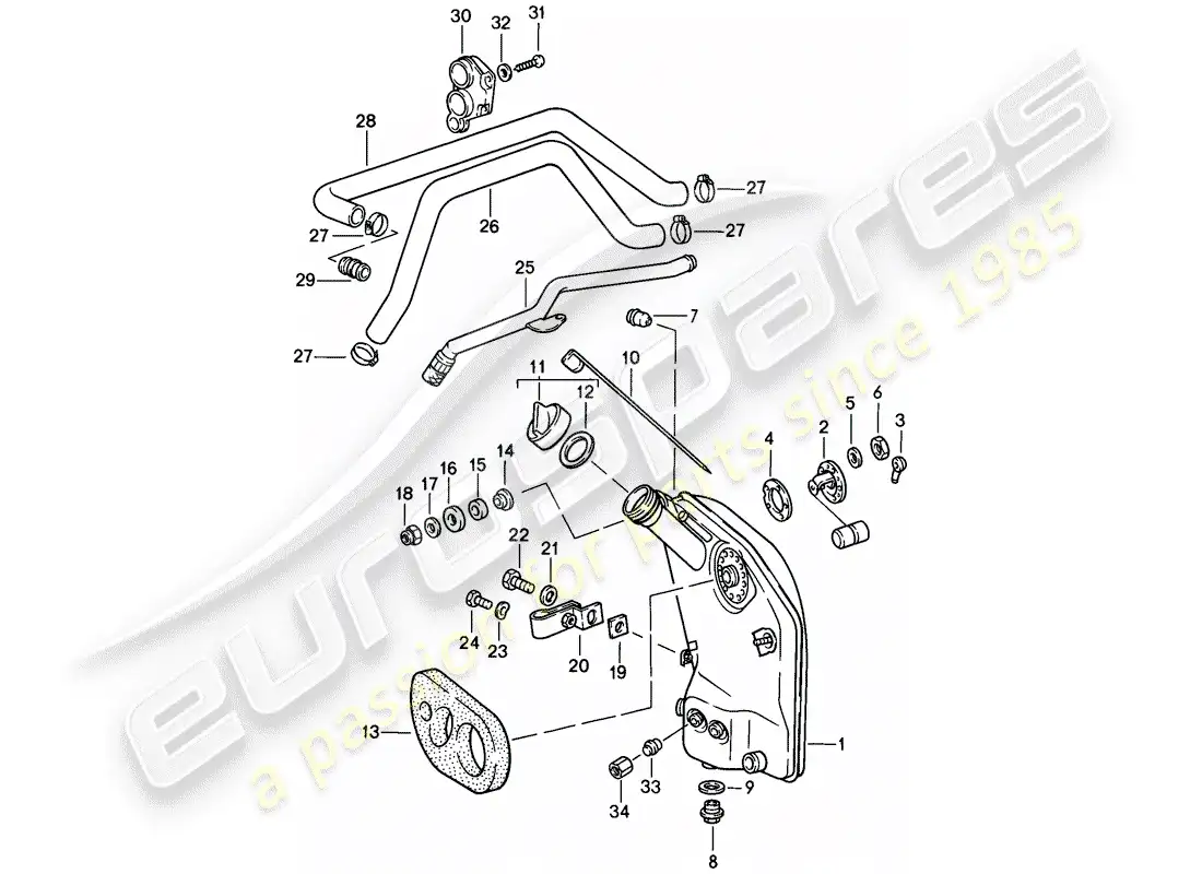 porsche 1986 (911) lubricación del motor - tanque de aceite - líneas diagrama de piezas
