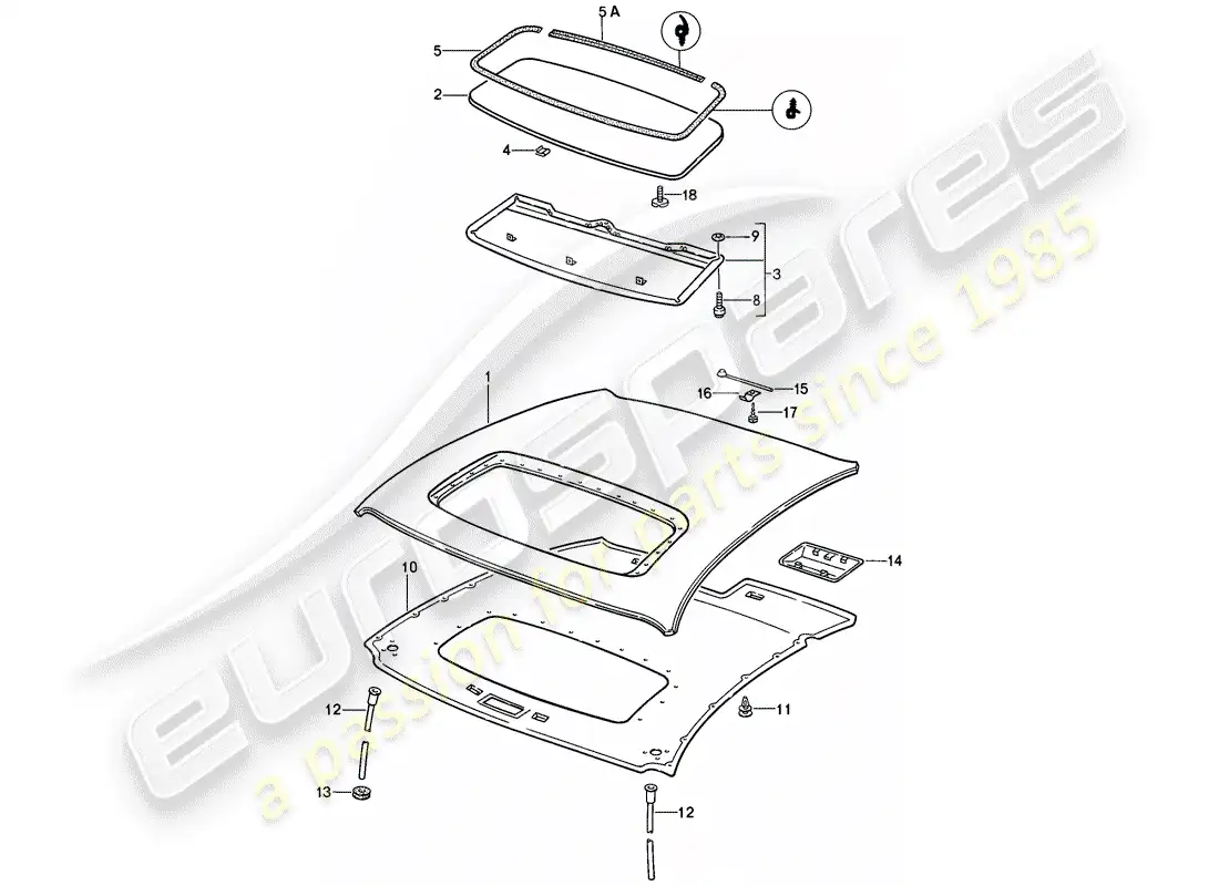 porsche 1982 (928) eléctrico - diagrama de piezas del techo solar