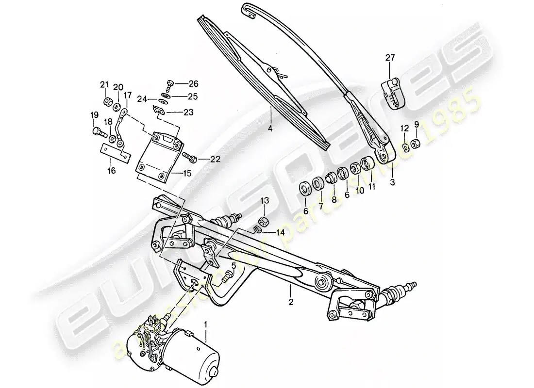 porsche 1989 (911) sistema de limpiaparabrisas diagrama de piezas