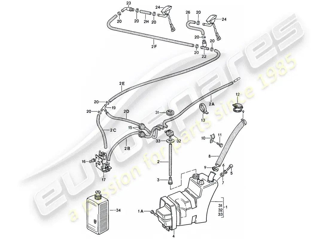 porsche 1989 (911) windshield washer unit diagrama de piezas