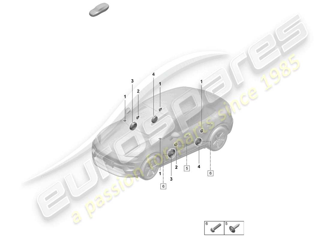 porsche 2025 (macan-e) diagrama de partes básicas de un altavoz