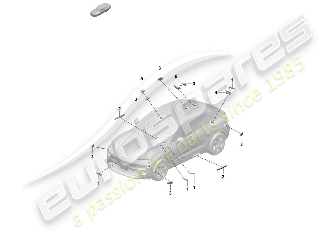 porsche 2025 (macan-e) diagrama de piezas de la antena para autorización de acceso y arranque (kessy)