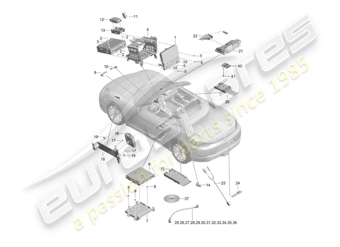 porsche 2023 (718 boxster) panel de control sistema de navegación ordenador central micrófono de tv diagrama de piezas de la cámara