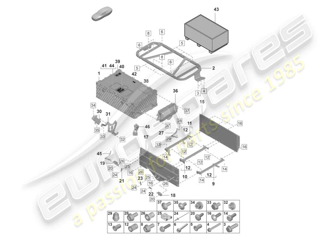 porsche 2022 (panamera 971-2) diagrama de piezas de la batería para vehículos con propulsión híbrida