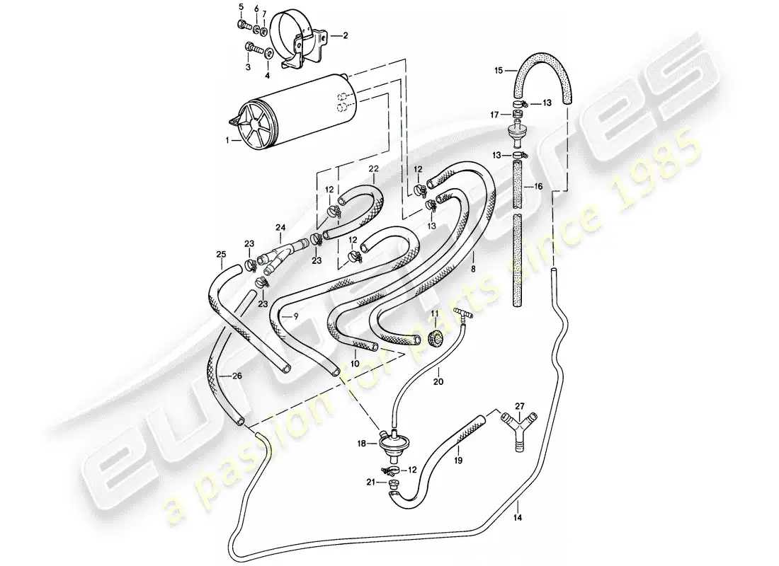 porsche 1978 (928) ventilación del tanque diagrama de piezas