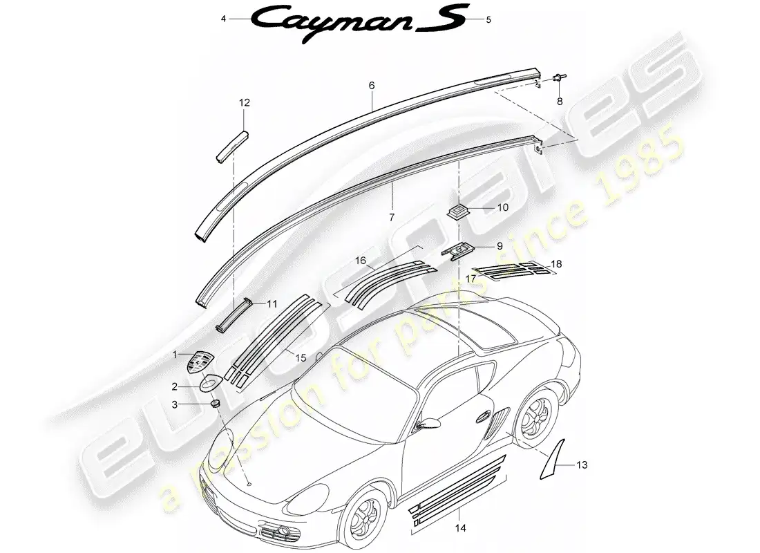 porsche 2008 (987 cayman) placas de identificación diagrama de piezas