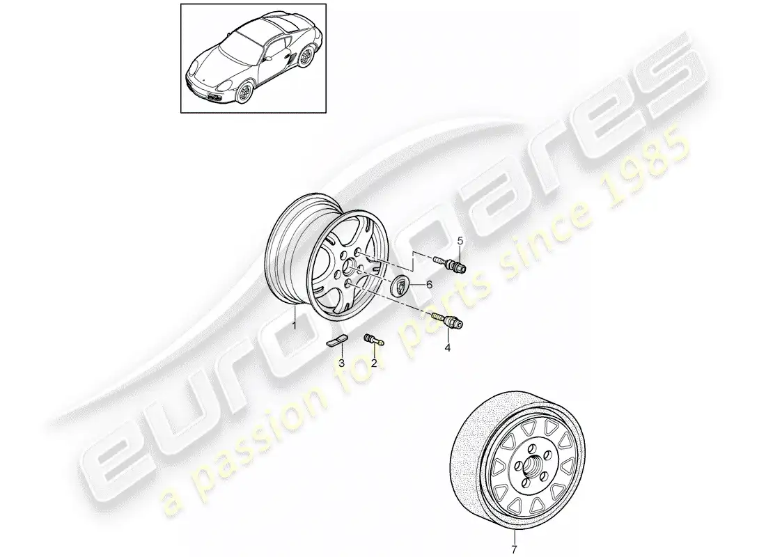 porsche 2010 (987 cayman) ruedas diagrama de piezas