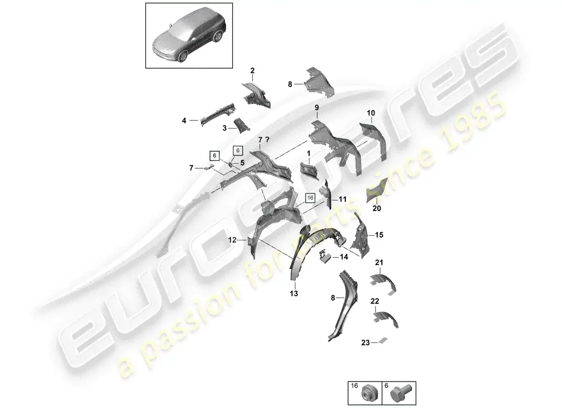 porsche 2020 (cayenne e3 9ya/9yb) panel lateral diagrama de piezas