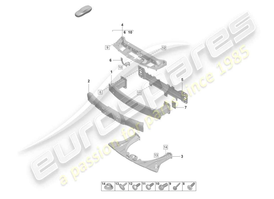 porsche 2021 (taycan 9j1-1) soporte de parachoques delantero refuerzo anticolisión diagrama de piezas