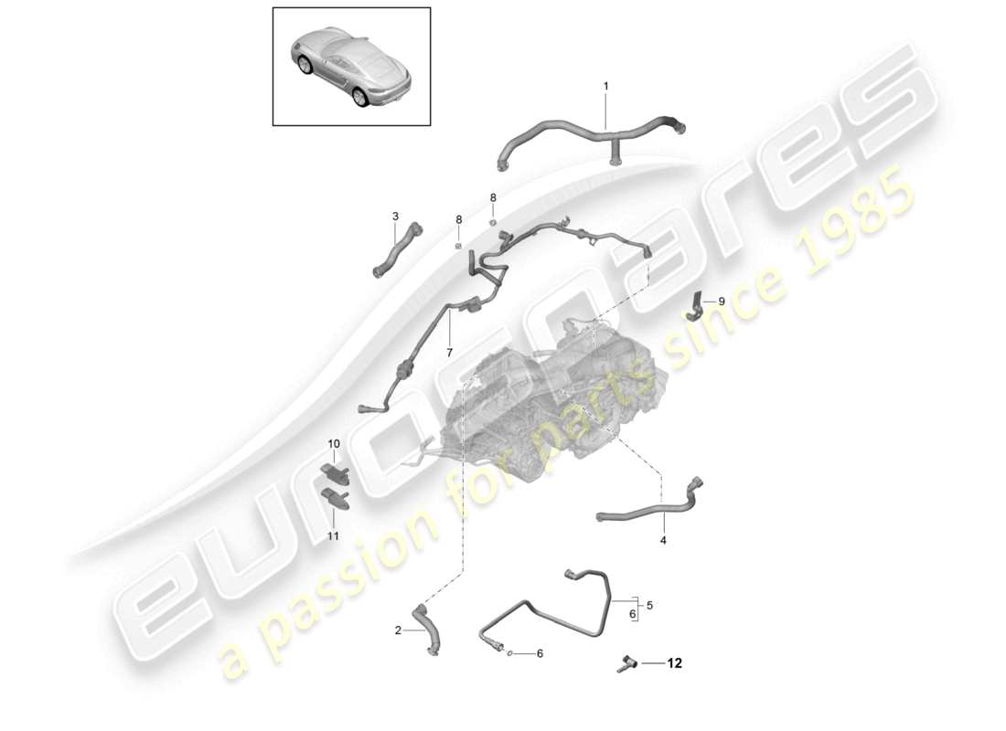 porsche 2022 (718 cayman) carcasa del cárter componente de ventilación ventilación del tanque bomba de vacío diagrama de piezas