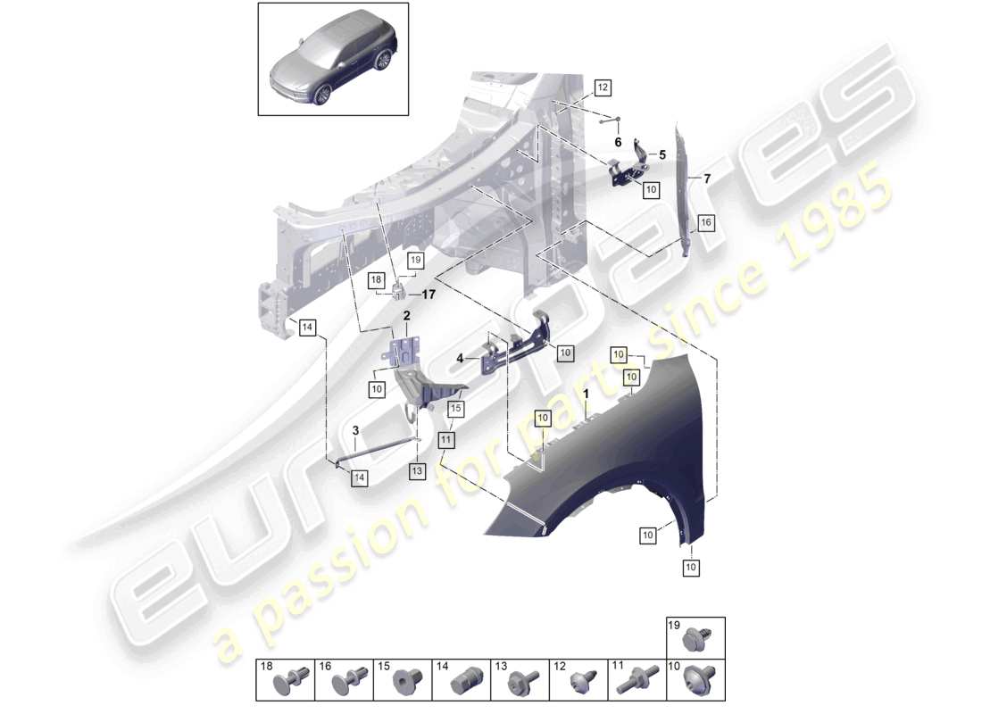 porsche 2024 (cayenne e3 9ya/9yb) diagrama de piezas del ala