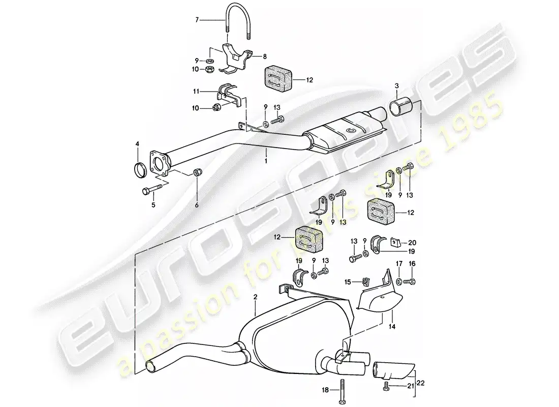 porsche 1986 (928) sistema de escape - silenciador - escape diagrama de piezas