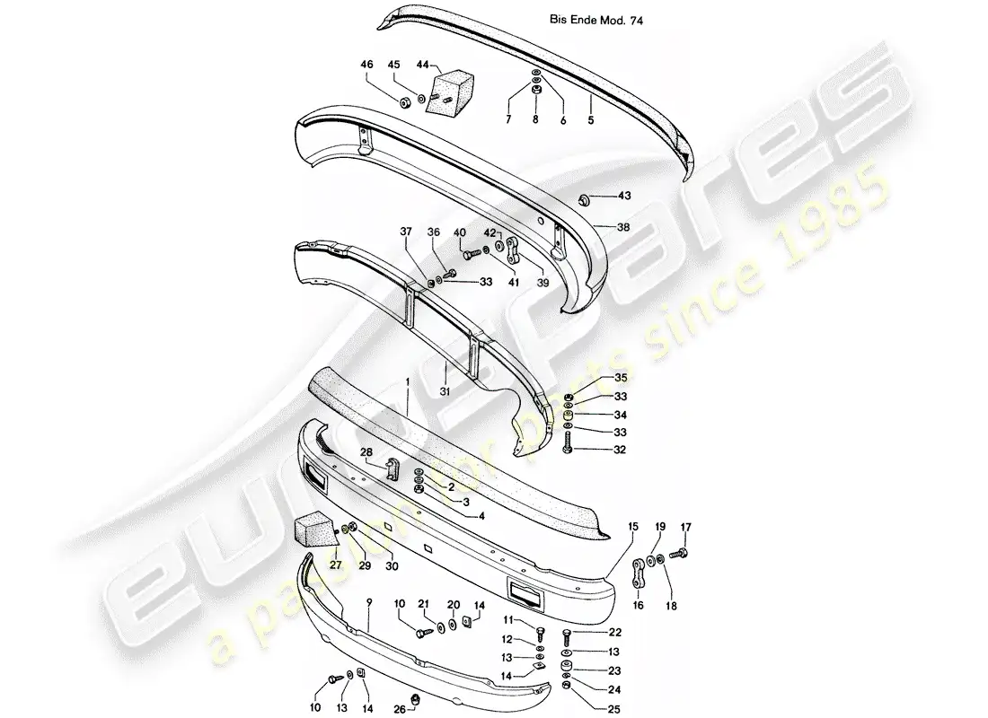 porsche 1974 (914) parachoques - d >> - mj 1974 diagrama de piezas