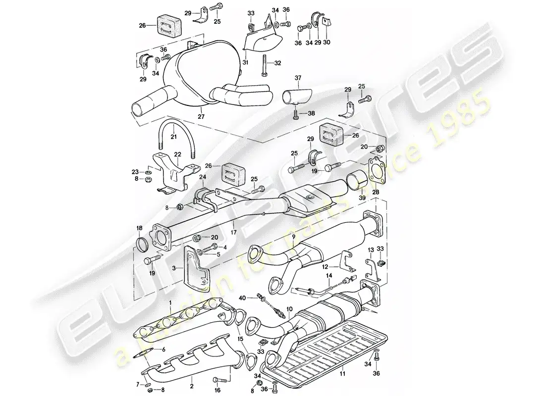 porsche 1978 (928) sistema de escape - d - mj 1979>> diagrama de piezas