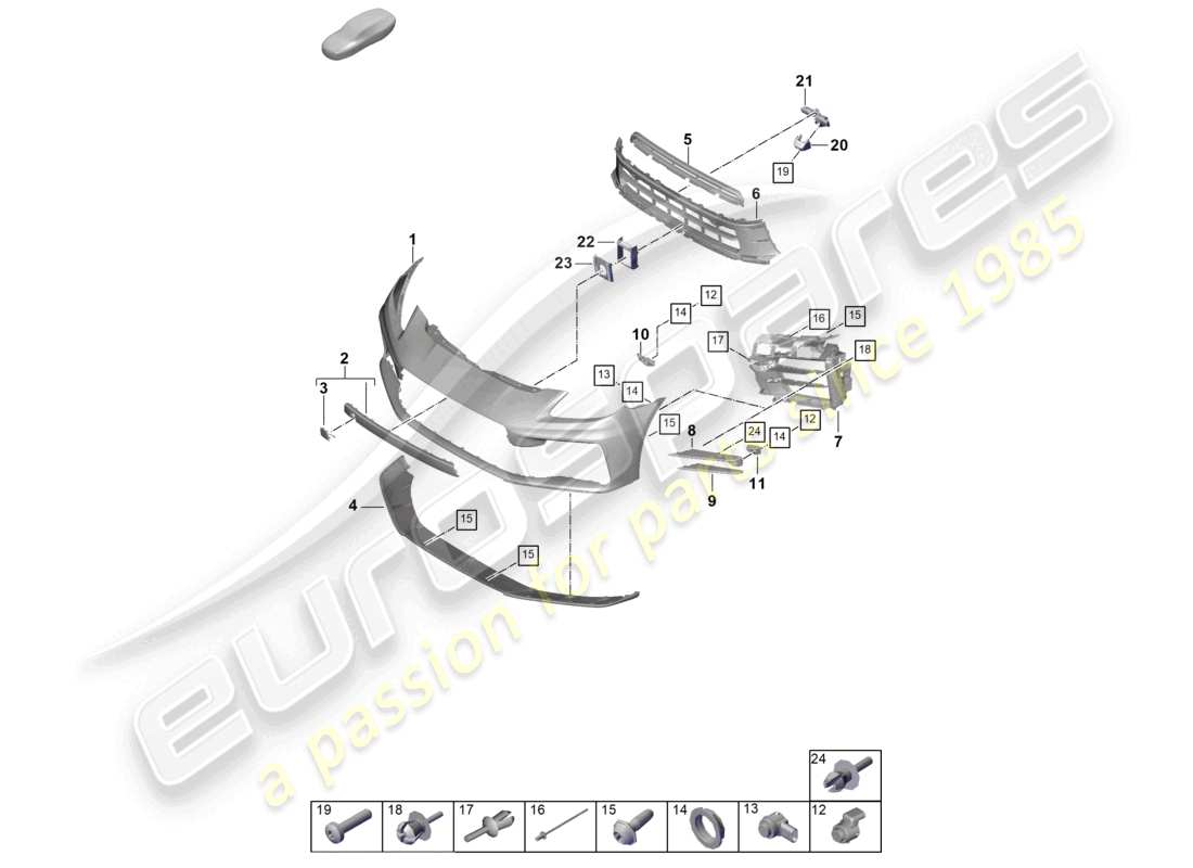 porsche 2024 (panamera 976) diagrama de pieza del parachoques delantero