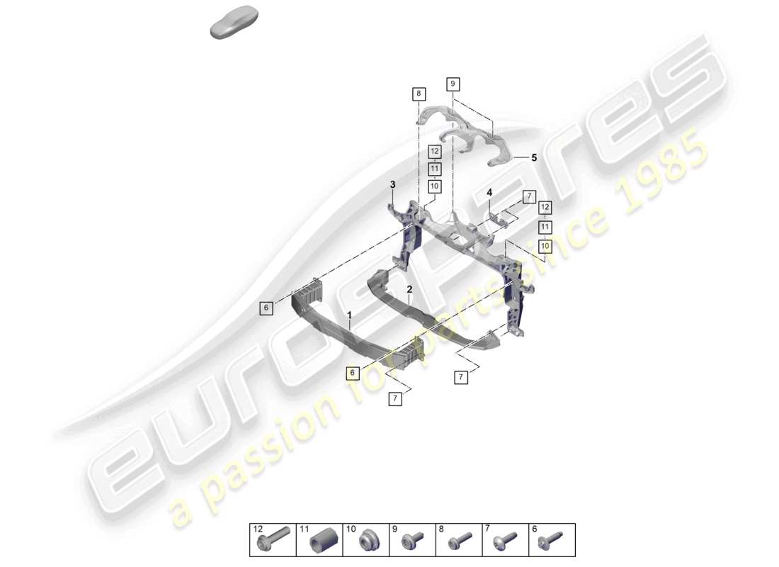 porsche 2024 (panamera 976) diagrama de piezas del soporte de parachoques delantero y soporte de montaje