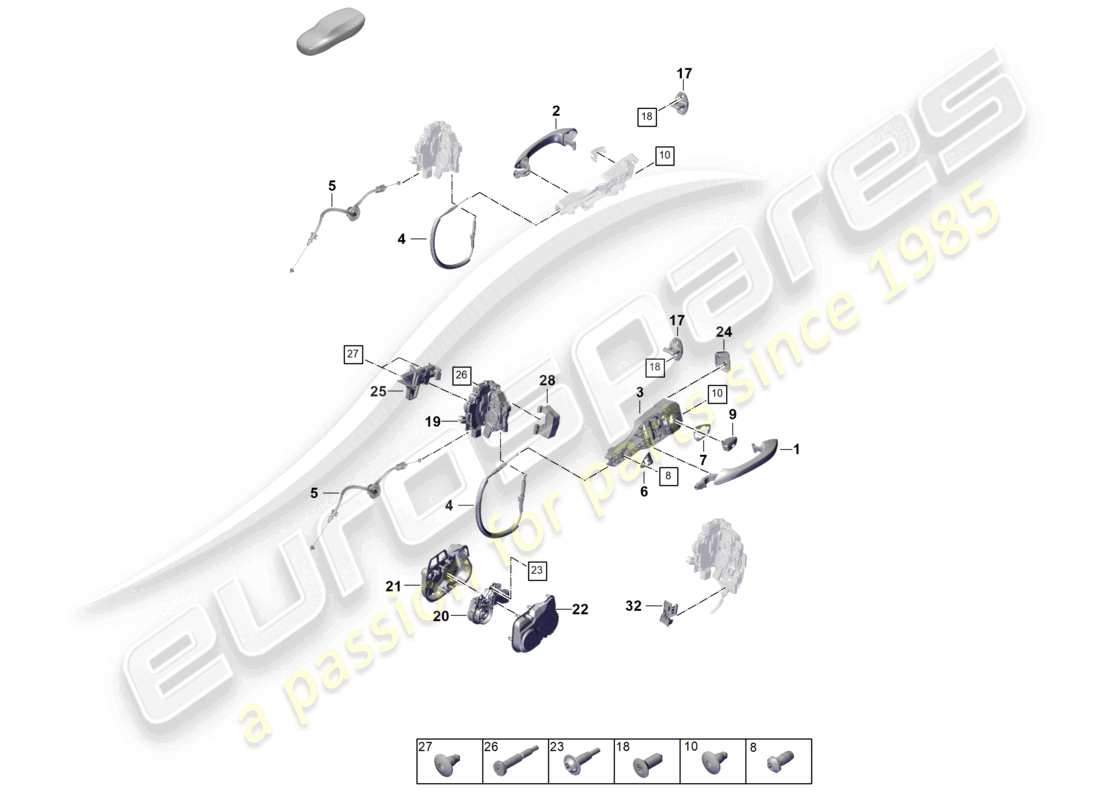 porsche 2024 (panamera 976) manija de la puerta, diagrama de piezas de la cerradura de la puerta delantera exterior