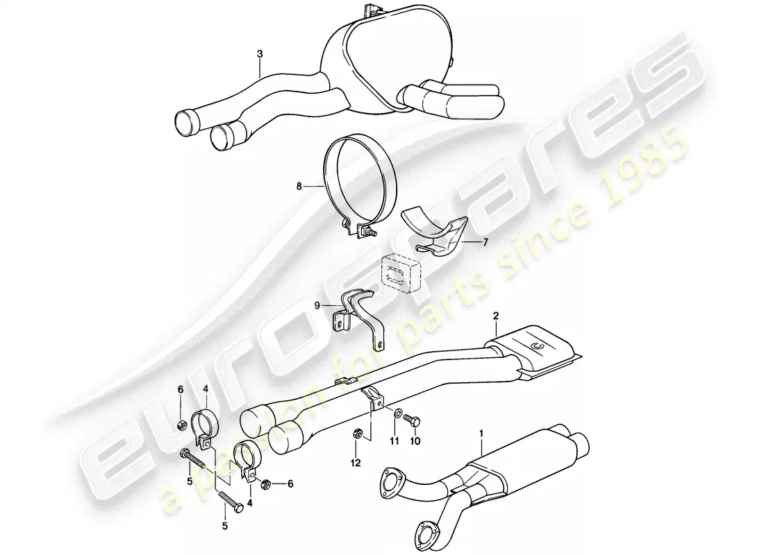 porsche 1978 (928) sistema de escape - sistema de doble tubo diagrama de piezas