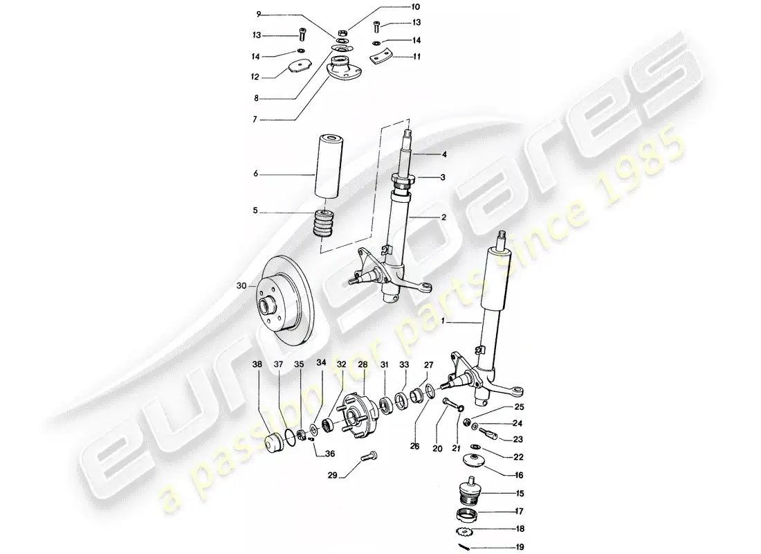porsche 1971 (914) puntal amortiguador - lubricantes diagrama de piezas