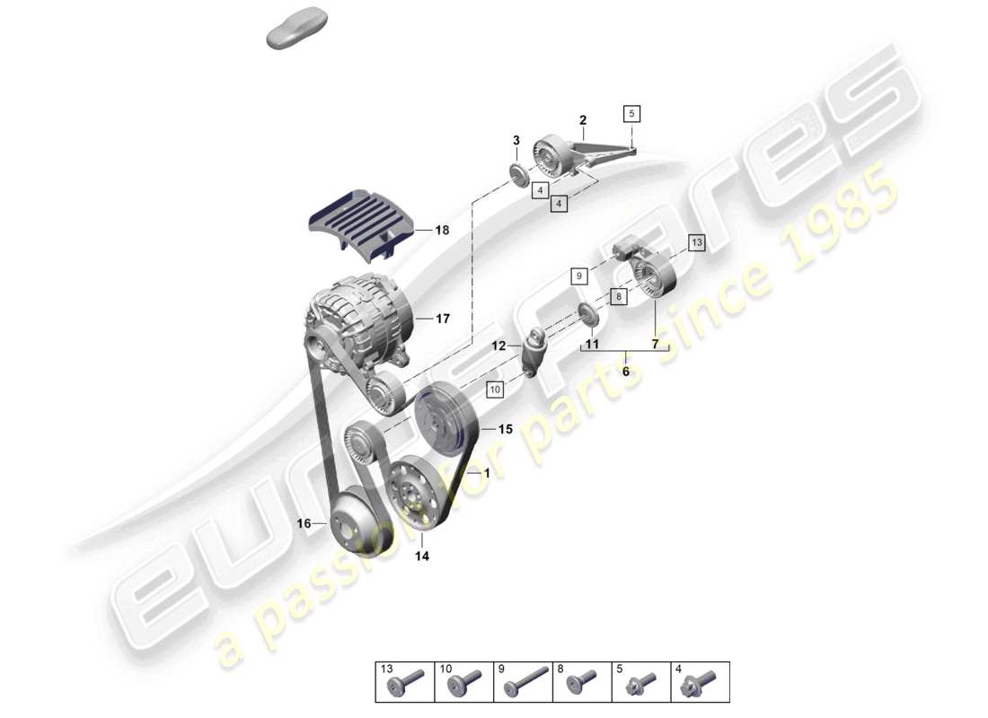 porsche 2021 (992-1 gt3/rs/st) diagrama de piezas del amortiguador del tensor de correa de correa poli v